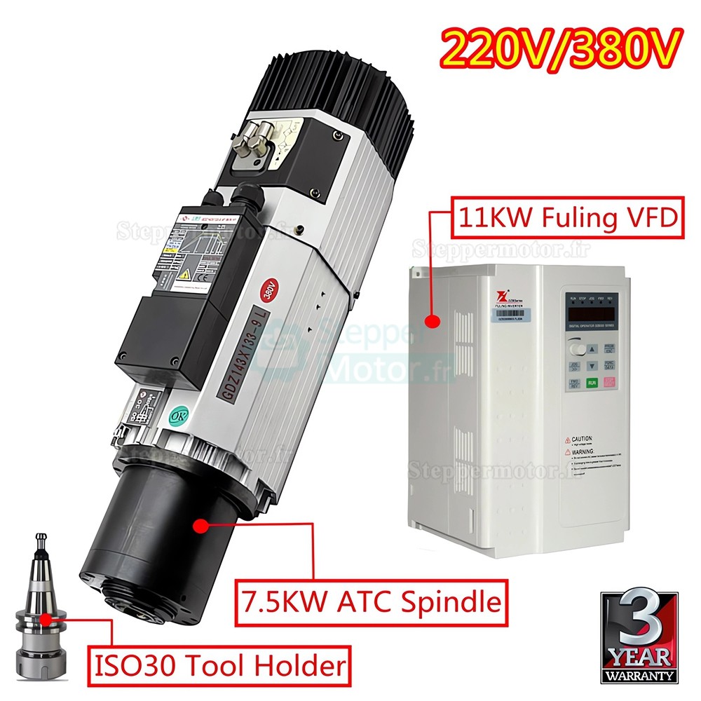 Moteur de broche ATC (changement d'outil automatique) refroidi par air de 9 kW + variateur de fréquence VFD de 11 kW (GDZ143x133-9L + DZB312B011) Moteur de broche ATC (changement d'outil automatique) refroidi par air de 9 kW + variateur de fréquence VFD de 11 kW (GDZ143x133-9L + DZB312B011)